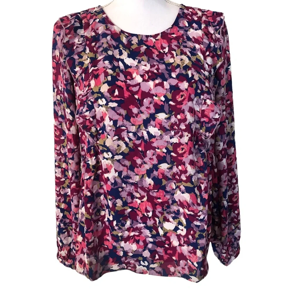 Nanette Lepore Carmine Blouse Ruffles Bold Floral Print NWT - Picture 4 of 10